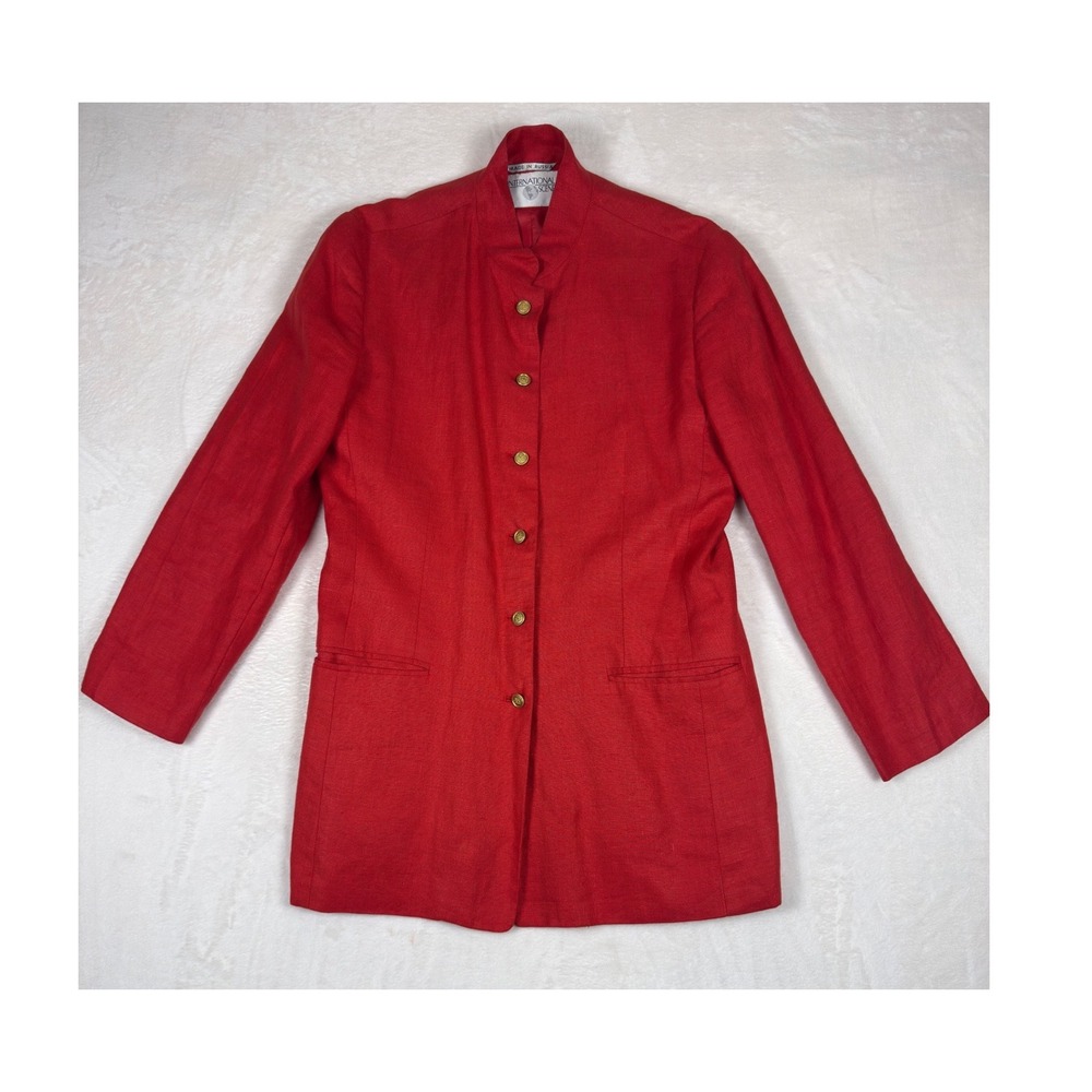 Vintage International Scene Mandarin Collar Red Jacket Military Womens Size‎ 12
